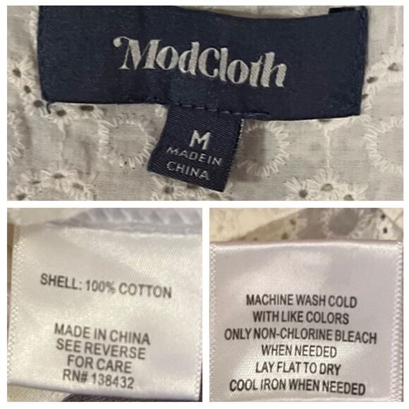 Modcloth Polished Touch Cotton Eyelet Blouse Puff Sleeves Tie Front Ivory M - Picture 12 of 13